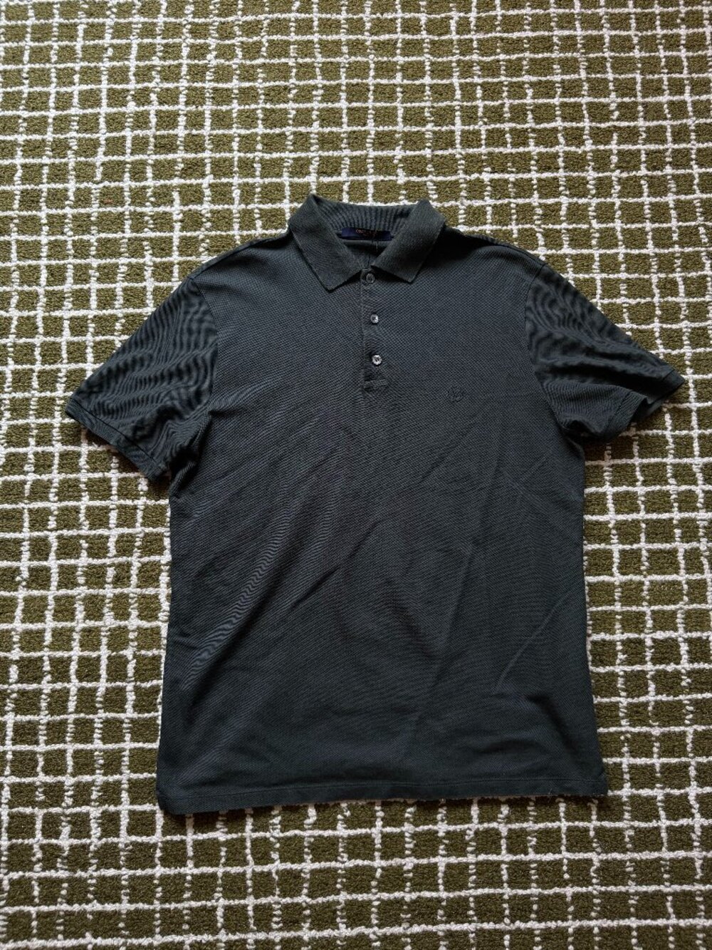 Louis Vuitton Men's Classic Pique Polo Dark Green LV Logo Sz M (fits S)